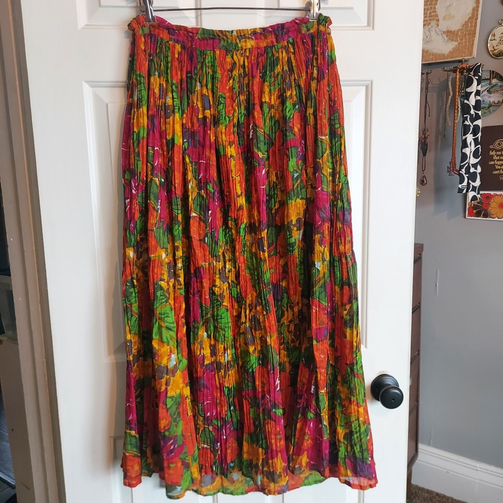 Baani's Womens Large Floral Cotton Crinkle Maxi Skirt Boho Beaded Tassel India - Picture 5 of 5